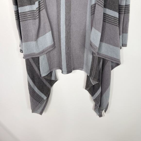 Athleta XS Gray Striped Cotton Cashmere Draped Open Front Cardigan Sweater Hood - Picture 4 of 8